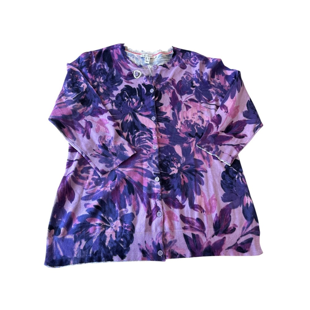 Floral Purple Button-Front Women’s Sweater Cardigan